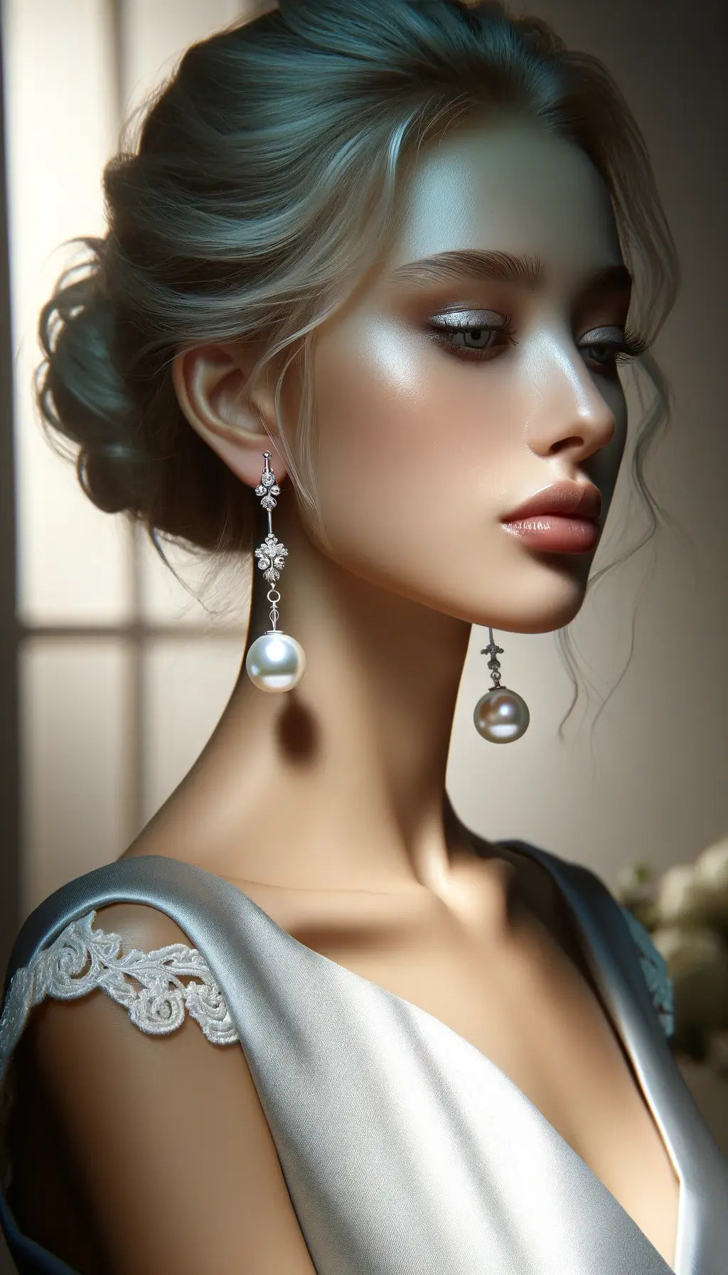 Modelo usando Brincos de Pérolas de Água Doce