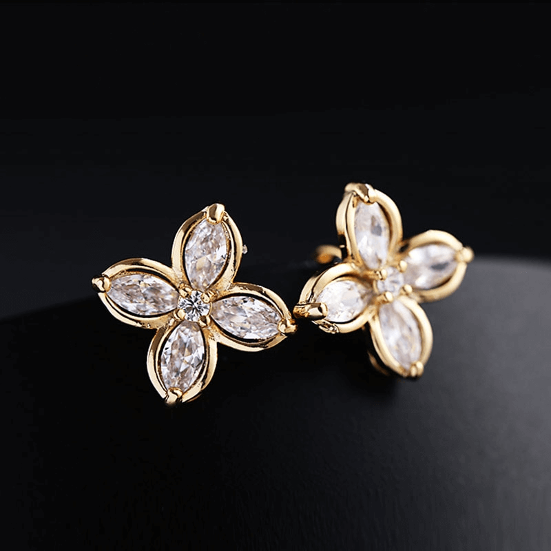 Emmespcs ouro Brincos Flor de Zircônia Cúbica