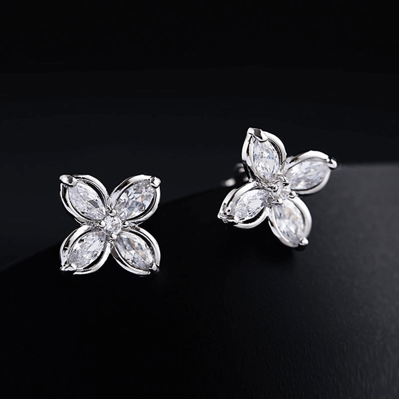 Emmespcs Prata Brincos Flor de Zircônia Cúbica