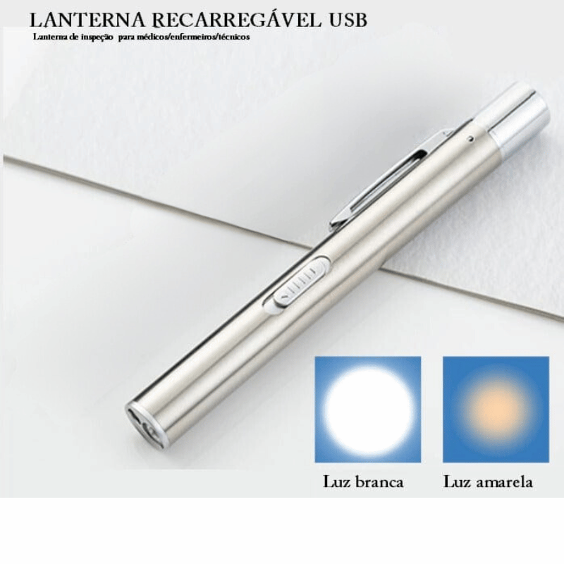 Emmespcs Eletrônicos e Ferramentas Medical Flashlight USB Rechargeable Nursing Handy Pen Light Mini LED Torch Lamp With Stainless Steel Clip Pocket Led Flashlight