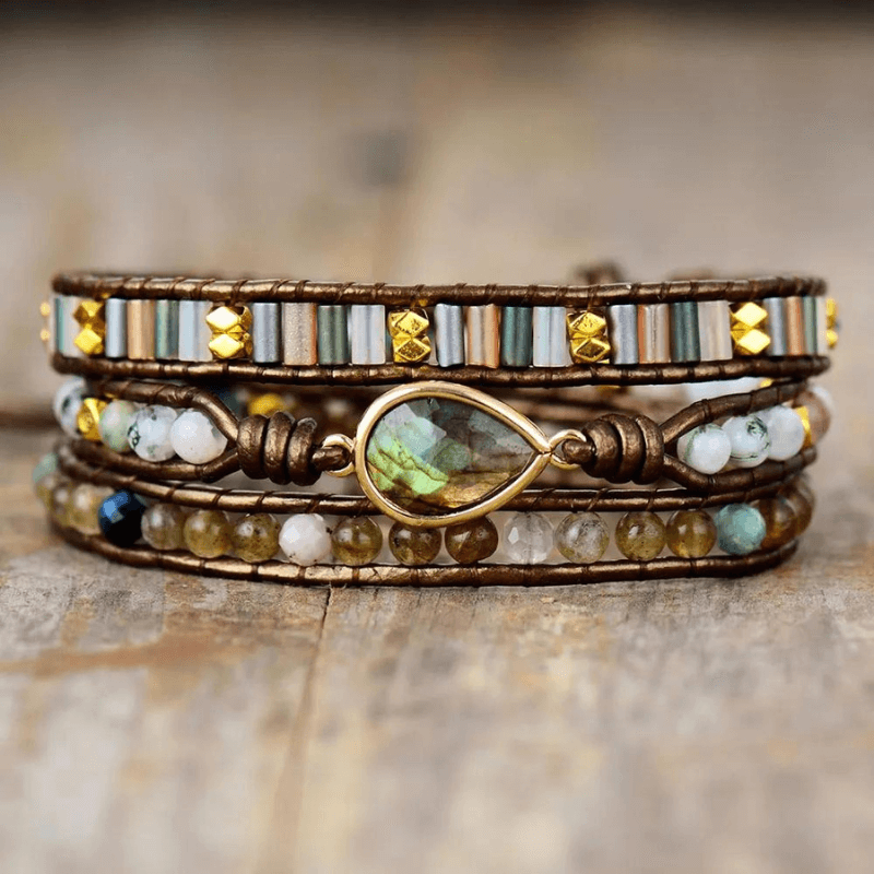 Emmespcs Labradorite/Metálica / feminino / Médio Pulseira Elegance Arte