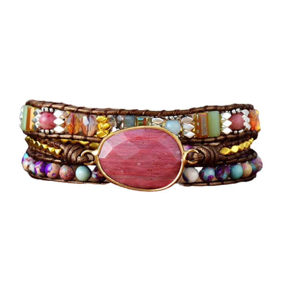 Emmespcs marrom escuro / adulto / feminino Rodocrosita Pulseira de Pedras Naturais - envolta em pedras multicoloridas - cor marrom escuro