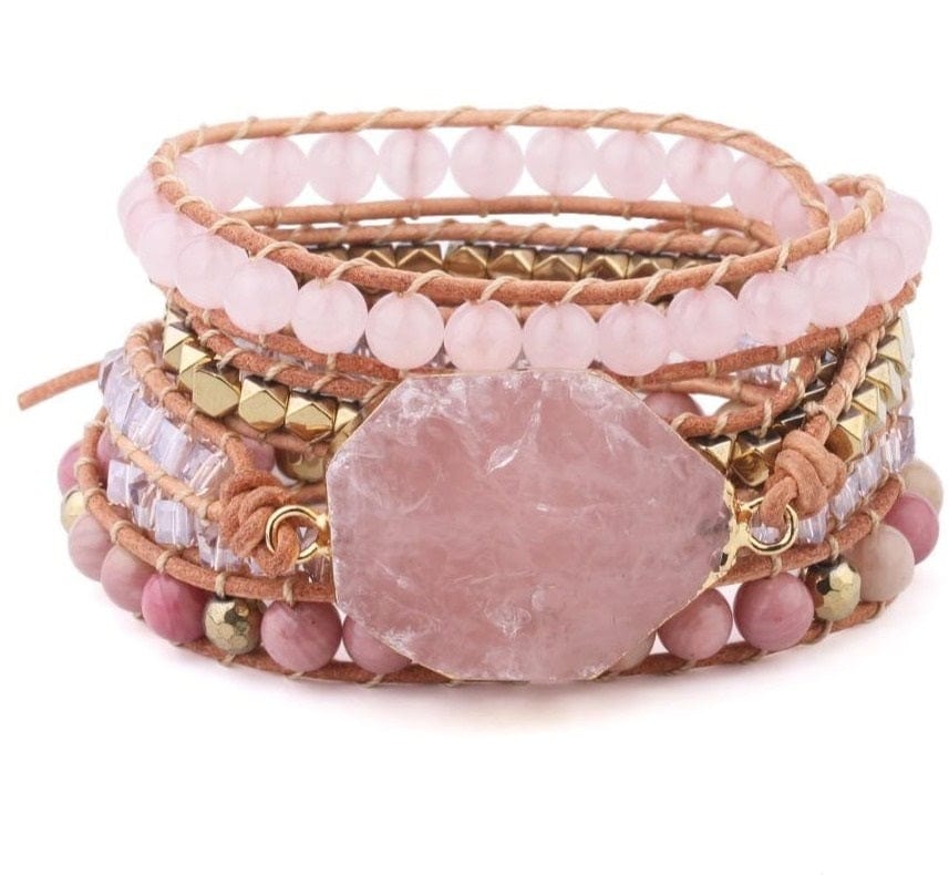 Emmespcs Rosa / feminino / adulta Bracelete de Pedras Naturais Quartzo Rosa - fecho com a Árvore da Vida