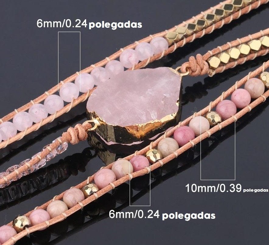 Emmespcs Rosa / feminino / adulta Bracelete de Pedras Naturais Quartzo Rosa - fecho com a Árvore da Vida