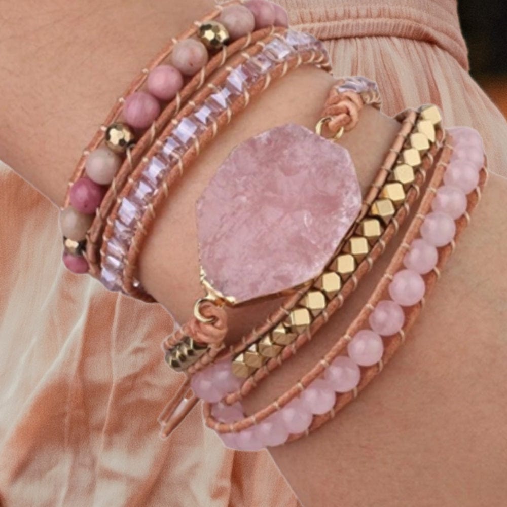 Emmespcs Rosa / feminino / adulta Bracelete de Pedras Naturais Quartzo Rosa - fecho com a Árvore da Vida